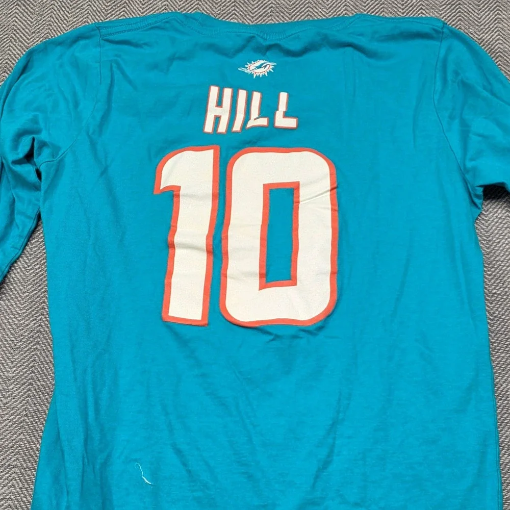 NFL Miami Dolphins Tyreek Hill 10 Youth Large 14/16 Long Sleeve Shirt‎ Aqua Teal